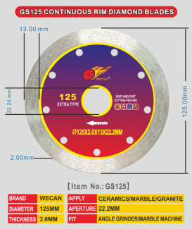 GS125 CONTINUOUS RIM DIAMOND BLADES